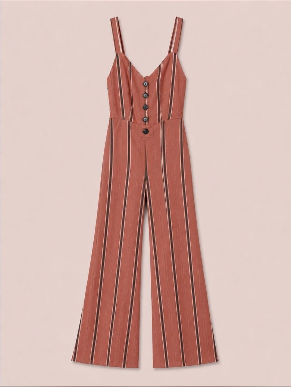 Urban Outfitters Rust-Striped Button Front Wide-Leg Jumpsuit